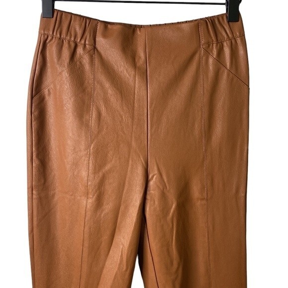 Lulus Camel Way To Cool Vegan Leather High-Waist Legging Zip Hem Stretch Pull-On - Picture 5 of 16